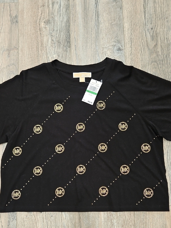 MICHAEL Michael Kors Tops - Michael Kors Black Short-Sleeve Tee with Gold MK Emblem Pattern